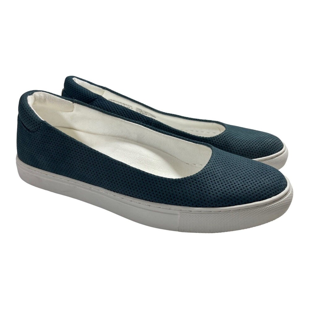Kenneth Cole Womens 9M Kassie 2 Blue Perf Nubuck Leather Ballet Flat Sneaker EUC